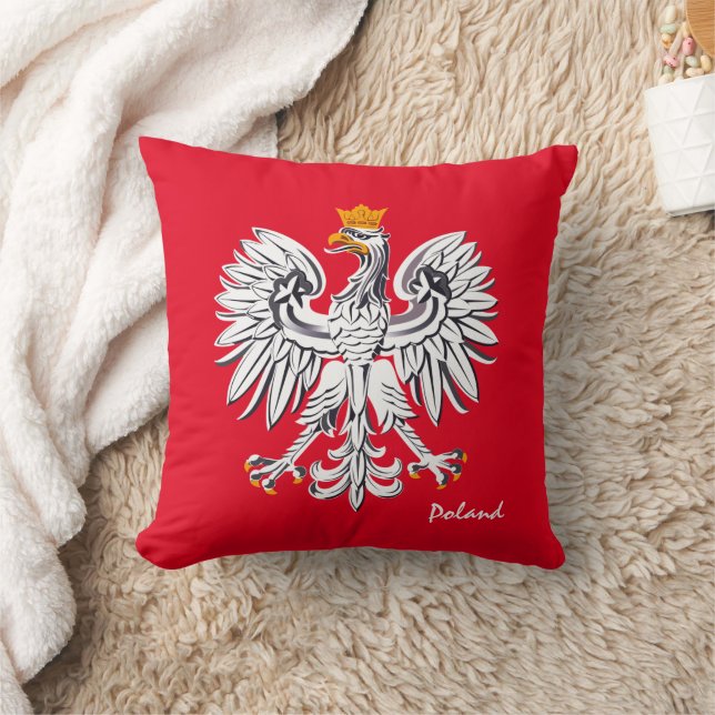Polish flag & Eagle, Poland fashion travel /sports Throw Pillow (Blanket)