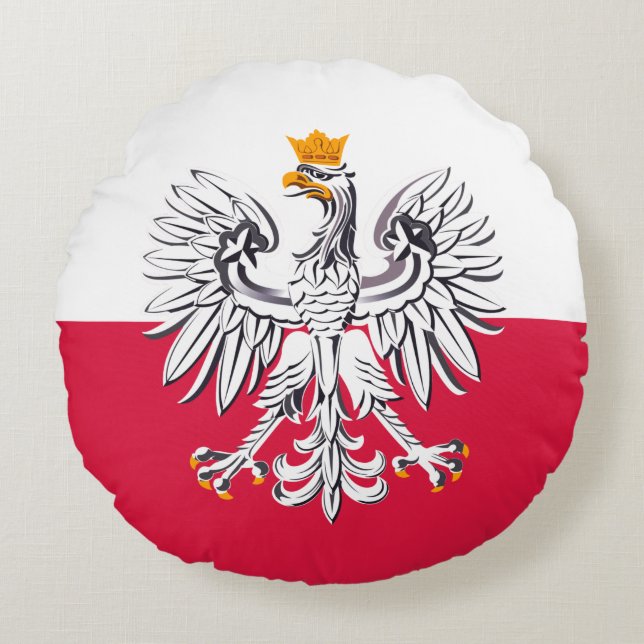 Polish flag & Eagle, Poland holiday fashion/sports Round Pillow (Front)