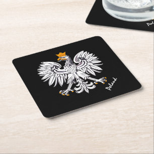 Polish flag & Eagle, Poland wedding, party /sports Square Paper Coaster