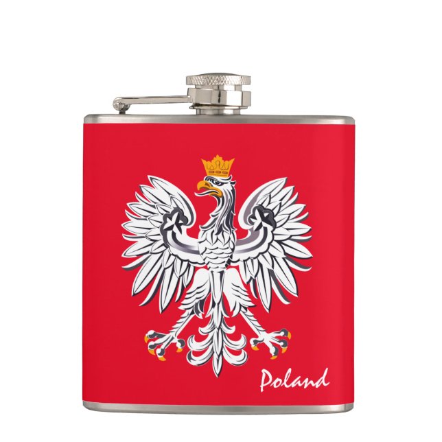 Polish Flag & Eagle, travel Poland /sports fans Flask (Front)