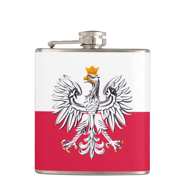 Polish Flag & Eagle, travel Poland /sports fans Flask (Front)