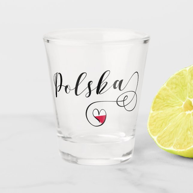 Polish Flag Heart, Polska, Poland Shot Glass (Front)