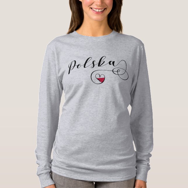 Polish Flag Heart, Polska Poland T-Shirt (Front)