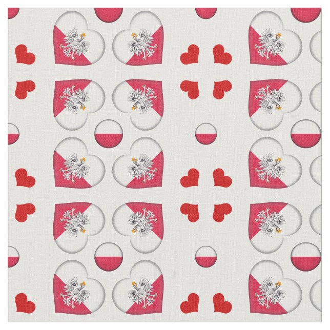 Polish Flag & Poland Heart fashion Fabric (Close Up)