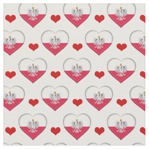 Polish Flag & Red Heart fashion Fabric /Poland