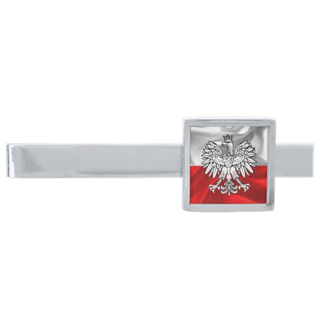Polish flag silver finish tie clip (Front)