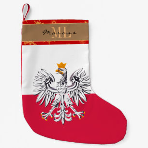 Polish Flag stocking, Poland, monogram, snowflake Small Christmas Stocking