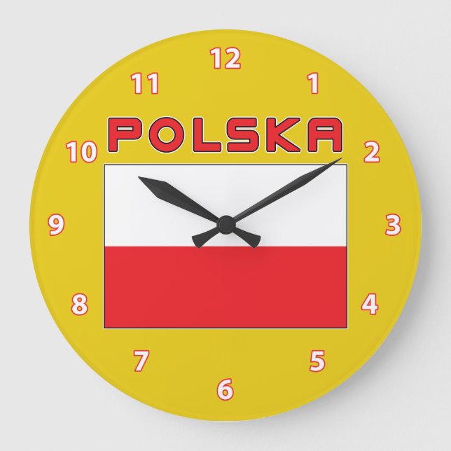 Polish Flag With Polska Wall Clock (Front)