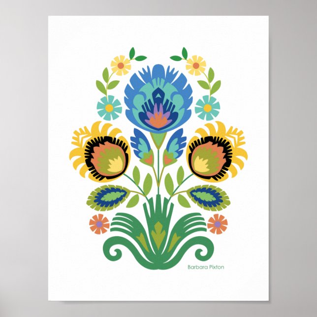 Polish Floral Azure Blue Papercut Design Poster (Front)
