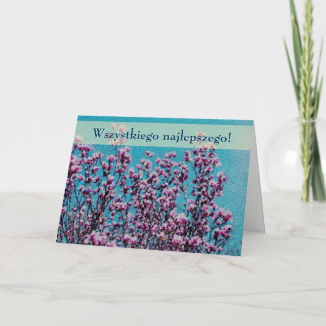 Polish Floral Birthday Card Sto Lat Magnolias (Front)