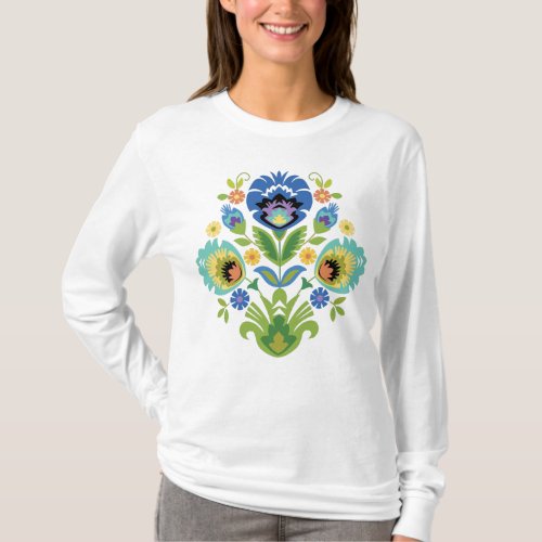 Polish Floral Blue  Teal Papercut Design T_Shirt