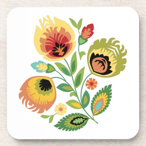 Polish Floral Bright Yellow Papercut Design Beverage Coaster