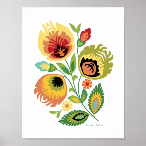 Polish Floral Bright Yellow Papercut Design Poster