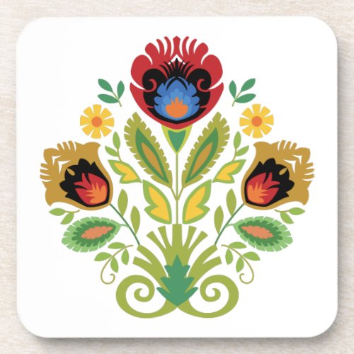 Polish Floral Dark Red Papercut design Beverage Coaster