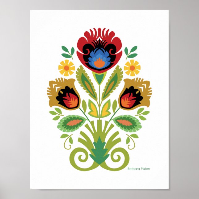 Polish Floral Dark Red Papercut design Poster (Front)