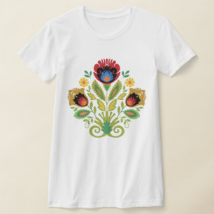 Polish Floral Dark Red Papercut Design T-Shirt