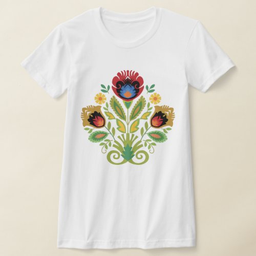 Polish Floral Dark Red Papercut Design T_Shirt