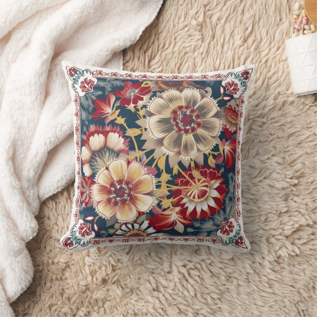 Polish Floral Stamp – Intricate Flower Pattern  Throw Pillow (Blanket)
