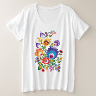 Polish Floral Symphony: Wycinanki Blossoms Plus Size T-Shirt