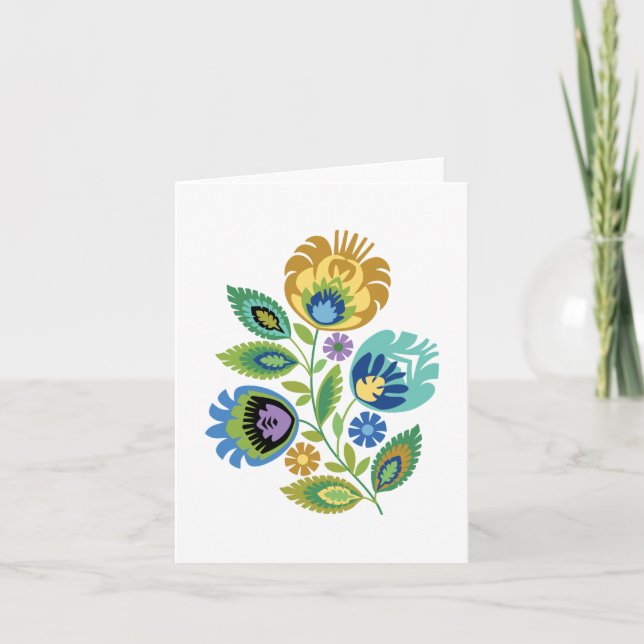 Polish Floral Yellow Ochre Greeting Card (Front)