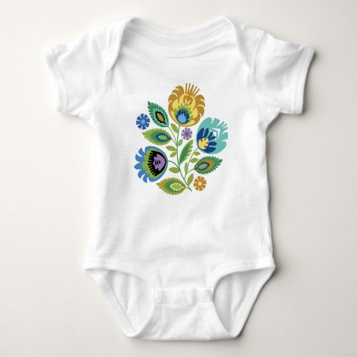 Polish Floral Yellow Ochre Papercut Design Baby Bodysuit