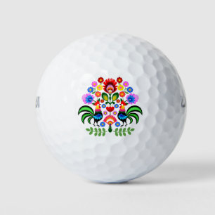 Polish folk art - floral embroidery pattern and cu golf balls