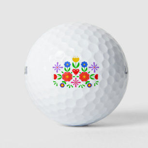 Polish folk art - floral embroidery pattern and cu golf balls