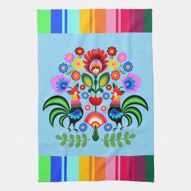 Polish folk art - floral embroidery pattern kitchen towel (Vertical)