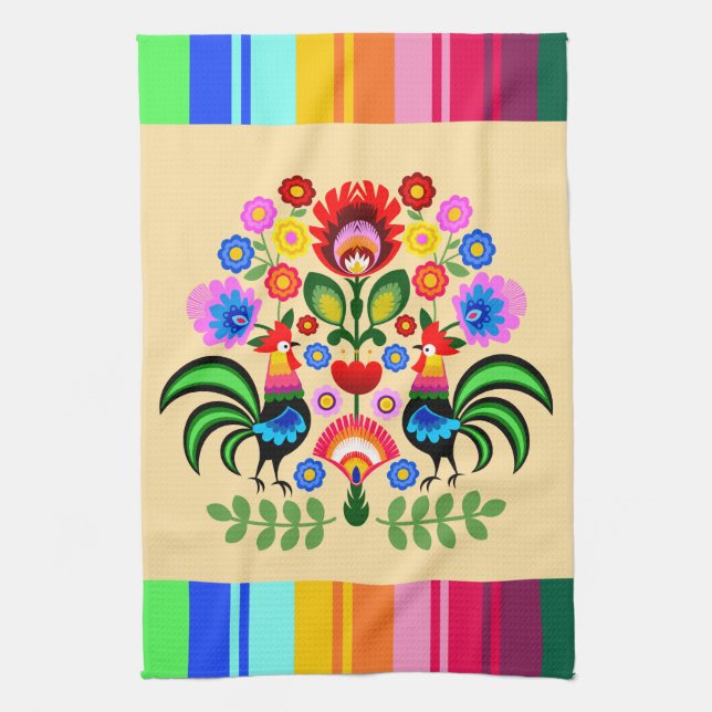 Polish folk art - floral embroidery pattern kitchen towel (Vertical)