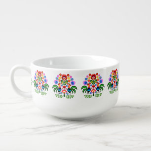 Polish folk art - floral embroidery pattern soup mug