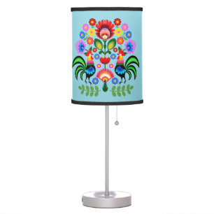 Polish folk art - floral embroidery pattern table lamp