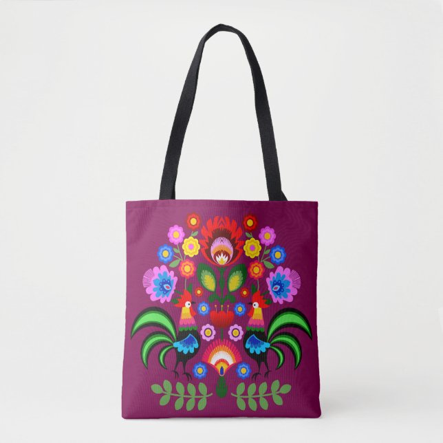 Polish folk art - floral embroidery pattern tote bag (Front)