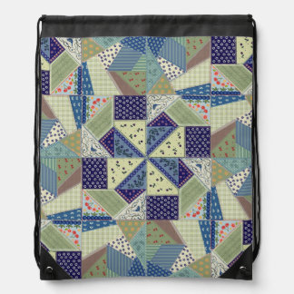 Polish Folk Art-Patchwork Quilt-Hand-Sewn Look Drawstring Bag