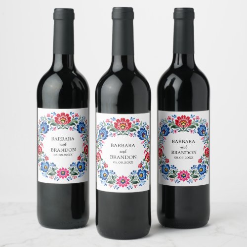 Polish Folk Art Polska Floral Traditional Vintage Wine Label