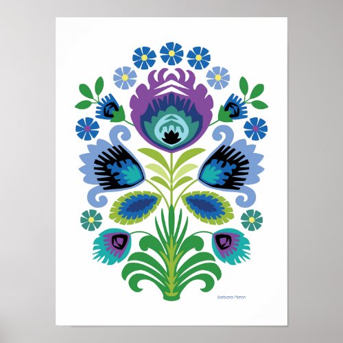 Polish Folk Art Purple Flower Poster