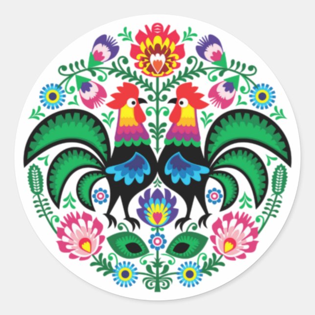Polish Folk Art Rooster Sticker (Front)