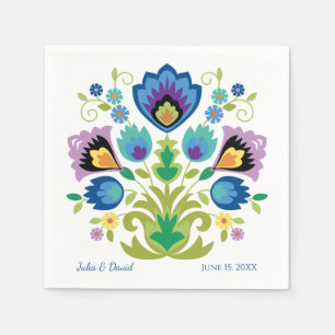 Polish Folk Flowers Blue Lavender Napkins
