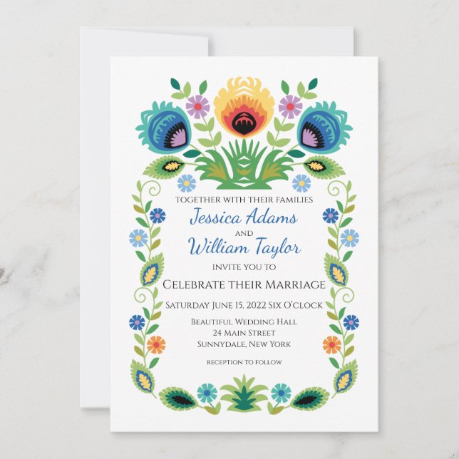 Polish Folk Flowers Lavender and Yellow Invitation (Front)