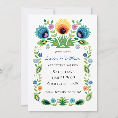 Polish Folk Flowers Lavender and Yellow Save The Date