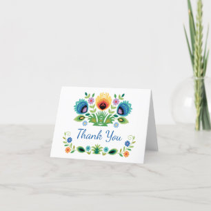 Polish Folk Flowers Lavender Yellow Letterpress Thank You Card