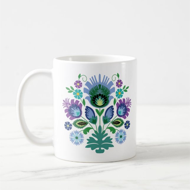 Polish Folk Flowers Light Blue Coffee Mug (Left)