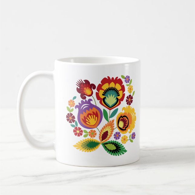 Polish Folk Flowers Orange Coffee Mug (Left)