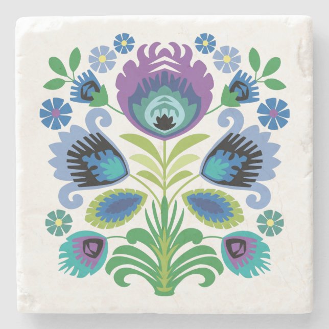 Polish Folk Flowers Purple Stone Coaster (Front)