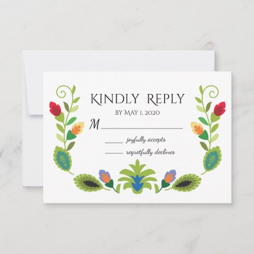 Polish Folk Flowers Red RSVP card