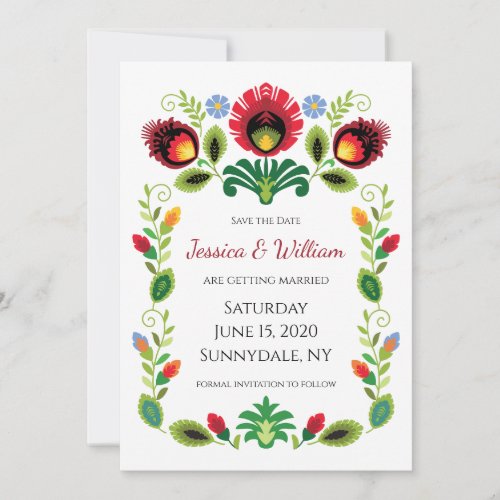 Polish Folk Flowers Red Save The Date Card