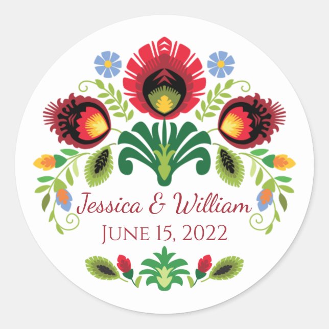 Polish Folk Flowers Red Sticker (Front)