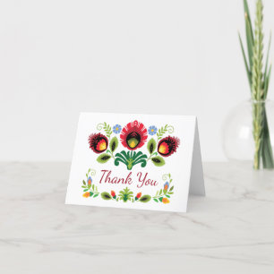 Polish Folk Flowers Red Thank You Card