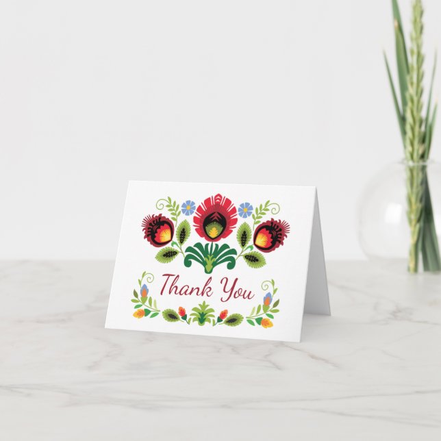 Polish Folk Flowers Red  Thank You Card (Front)