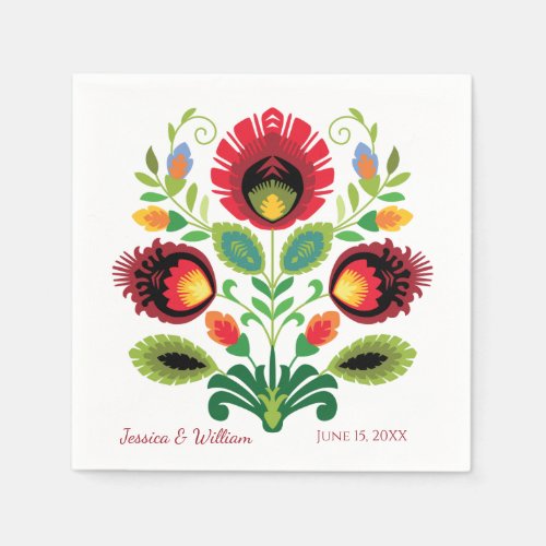 Polish Folk Flowers Red Wedding Napkin