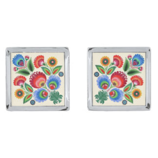 Polish Folk Flowers Silver Cufflinks